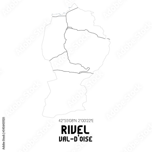 RIVEL Val-d'Oise. Minimalistic street map with black and white lines.