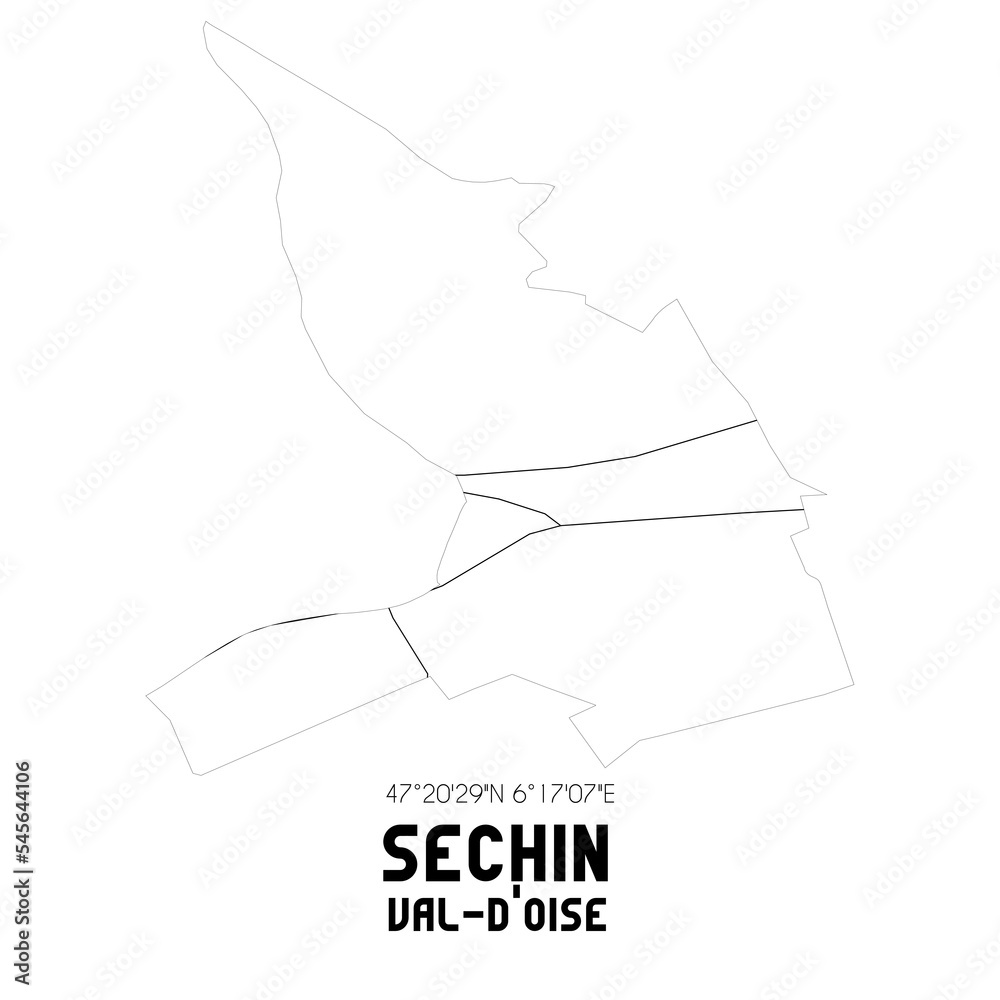SECHIN Val-d'Oise. Minimalistic street map with black and white lines. SECHIN Val-d'Oise. Minimalistic street map with black and white lines.