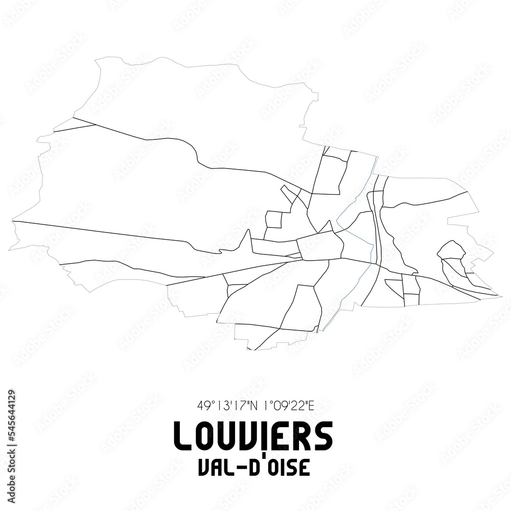 LOUVIERS Val-d'Oise. Minimalistic street map with black and white lines.
