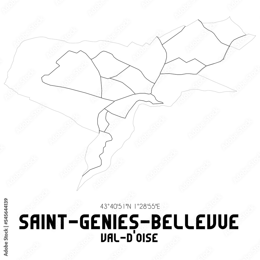 SAINT-GENIES-BELLEVUE Val-d'Oise. Minimalistic street map with black and white lines. SAINT-GENIES-BELLEVUE Val-d'Oise. Minimalistic street map with black and white lines.