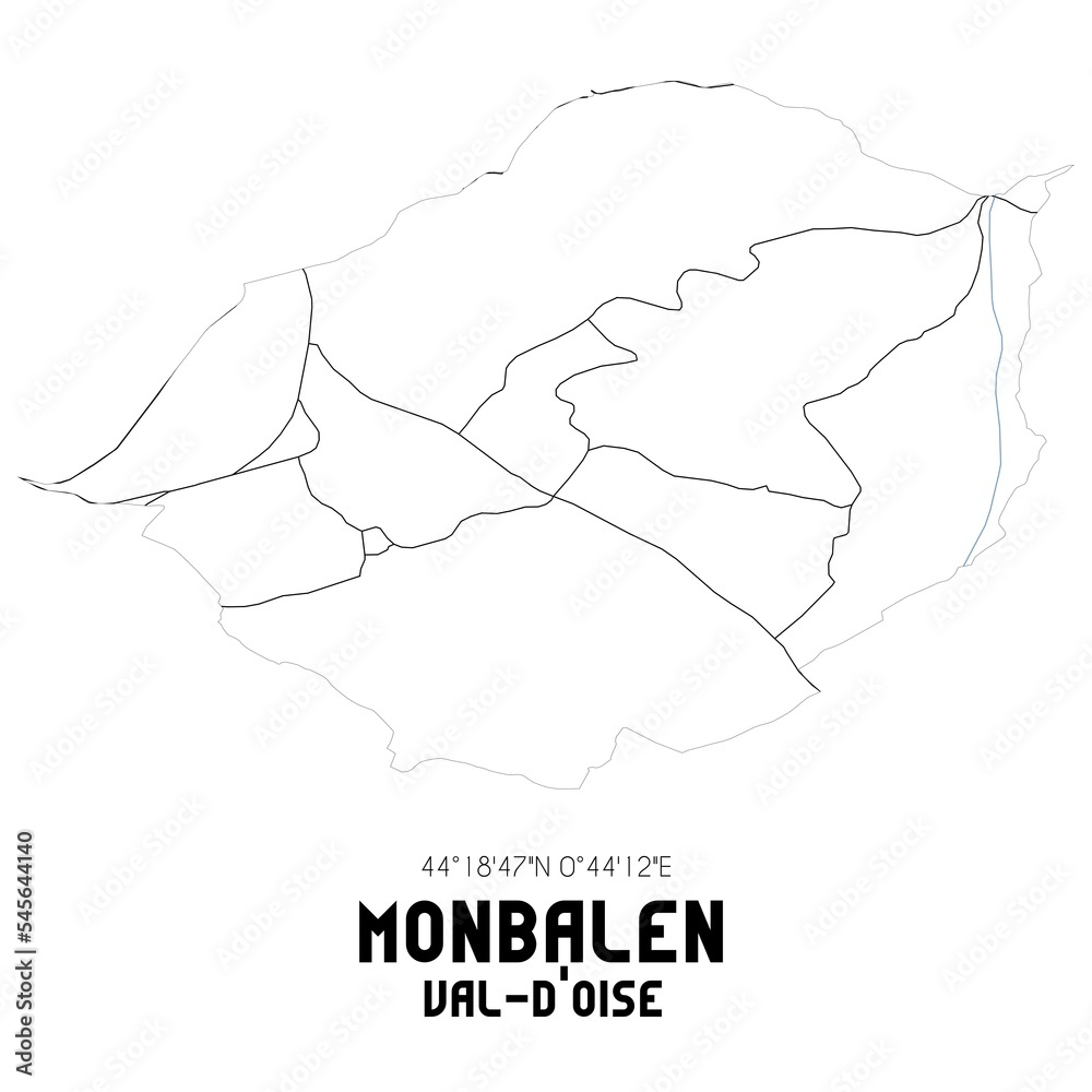 MONBALEN Val-d'Oise. Minimalistic street map with black and white lines.