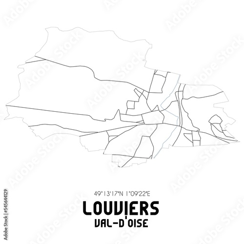 LOUVIERS Val-d'Oise. Minimalistic street map with black and white lines.