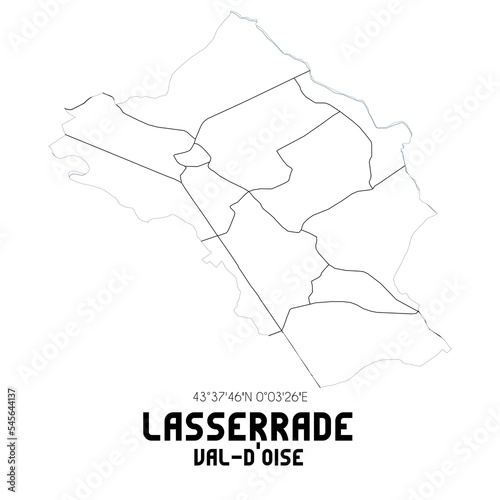 LASSERRADE Val-d Oise. Minimalistic street map with black and white lines.