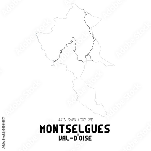 MONTSELGUES Val-d'Oise. Minimalistic street map with black and white lines.