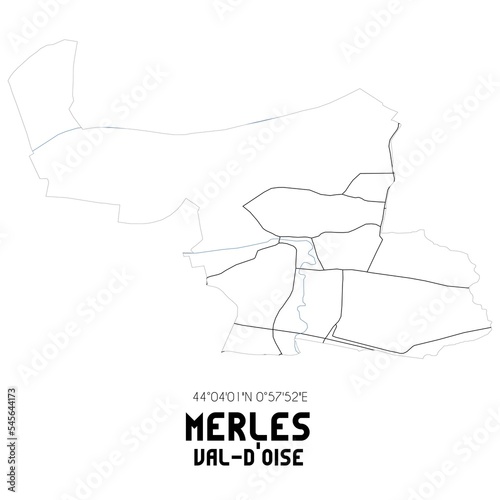 MERLES Val-d'Oise. Minimalistic street map with black and white lines.