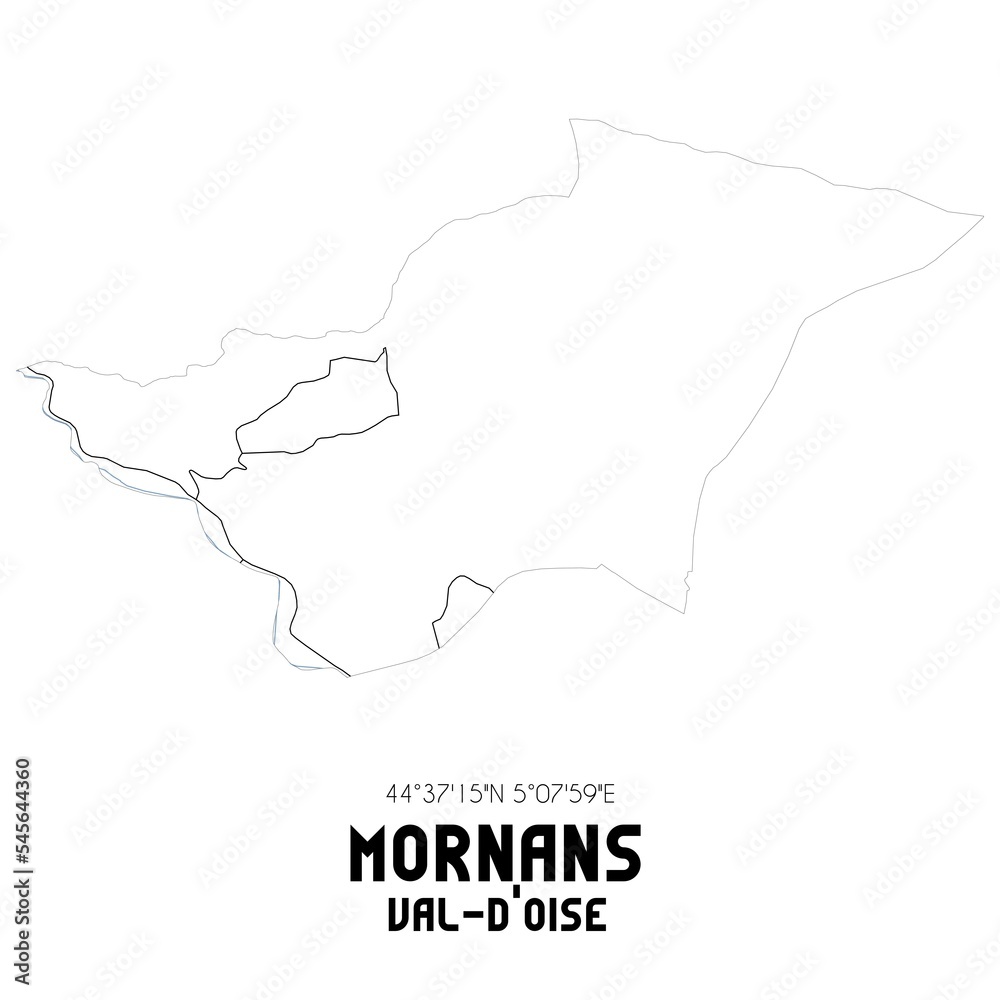 MORNANS Val-d'Oise. Minimalistic street map with black and white lines.