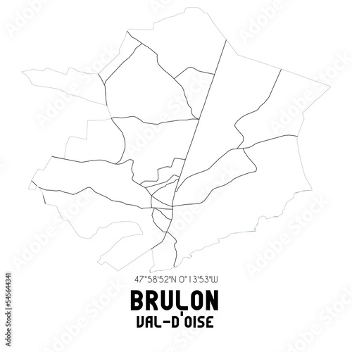 BRULON Val-d'Oise. Minimalistic street map with black and white lines.