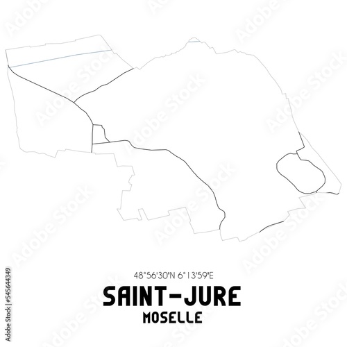 SAINT-JURE Moselle. Minimalistic street map with black and white lines.