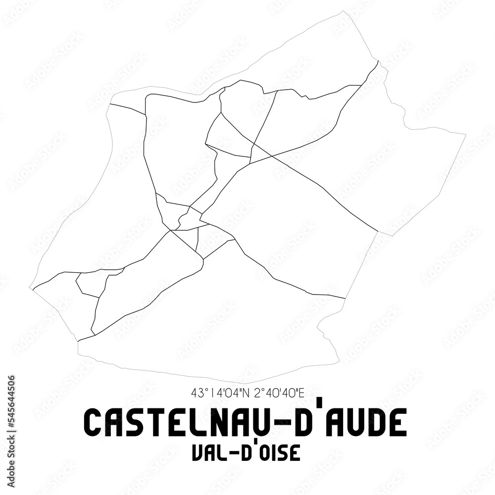 CASTELNAU-D'AUDE Val-d'Oise. Minimalistic street map with black and white lines.