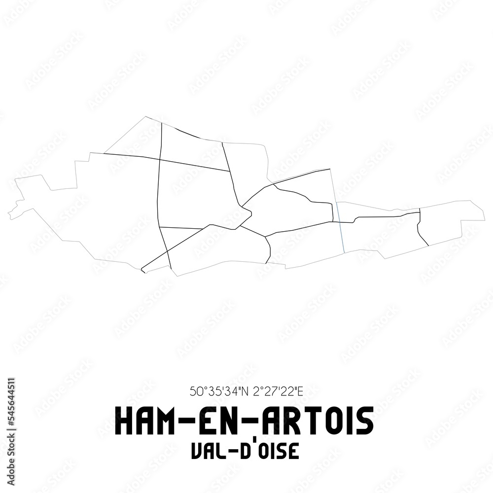 HAM-EN-ARTOIS Val-d'Oise. Minimalistic street map with black and white lines. HAM-EN-ARTOIS Val-d'Oise. Minimalistic street map with black and white lines.