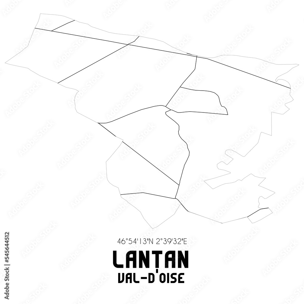 LANTAN Val-d'Oise. Minimalistic street map with black and white lines.