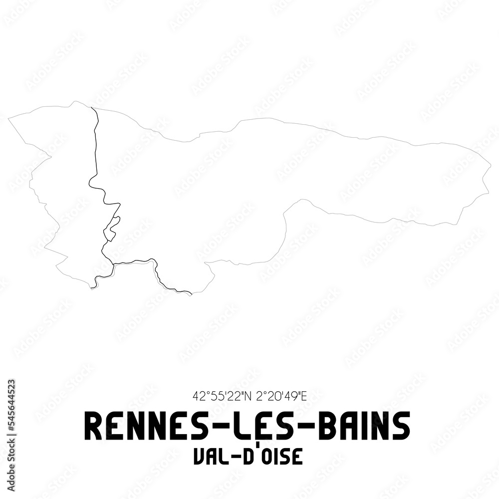 RENNES-LES-BAINS Val-d'Oise. Minimalistic street map with black and white lines.