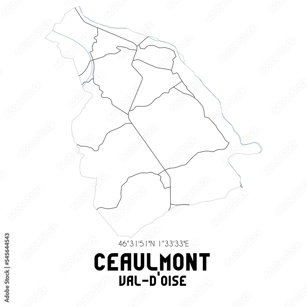 CEAULMONT Val-d'Oise. Minimalistic street map with black and white lines.