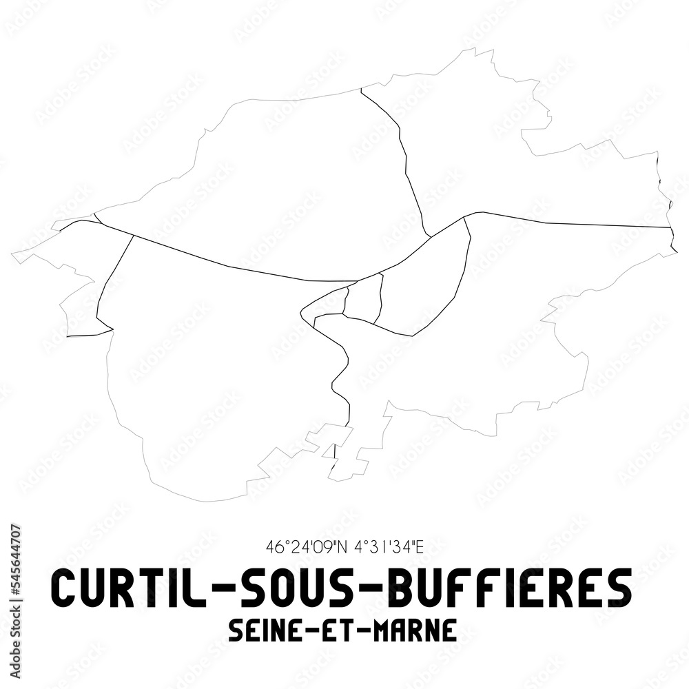 CURTIL-SOUS-BUFFIERES Seine-et-Marne. Minimalistic street map with black and white lines.