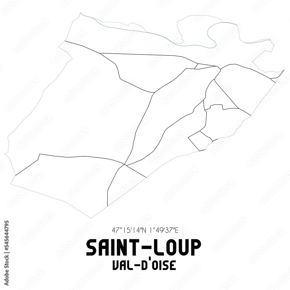 SAINT-LOUP Val-d'Oise. Minimalistic street map with black and white lines. SAINT-LOUP Val-d'Oise. Minimalistic street map with black and white lines.