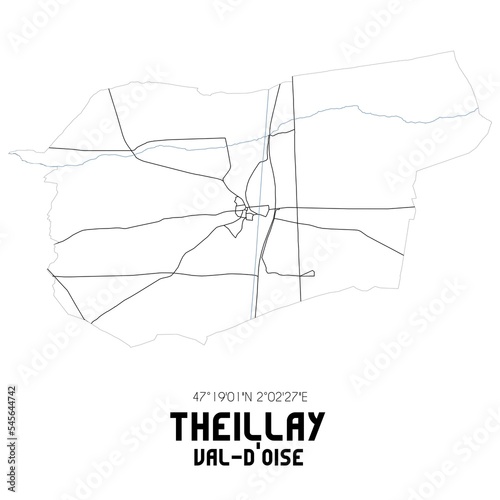 THEILLAY Val-d'Oise. Minimalistic street map with black and white lines. photo