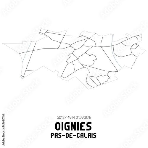 OIGNIES Pas-de-Calais. Minimalistic street map with black and white lines.