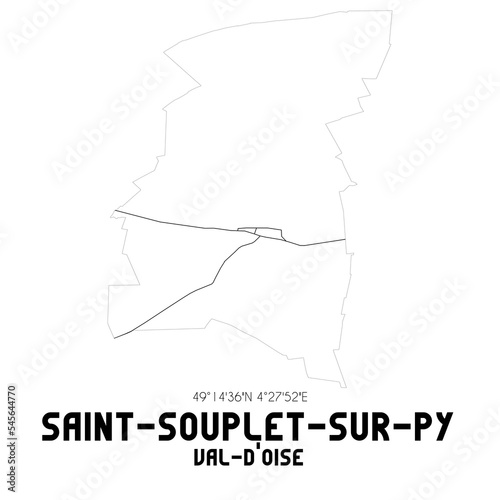 SAINT-SOUPLET-SUR-PY Val-d'Oise. Minimalistic street map with black and white lines.