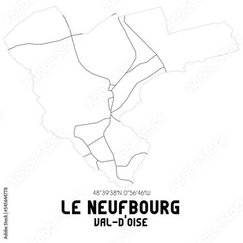 LE NEUFBOURG Val-d'Oise. Minimalistic street map with black and white lines.
