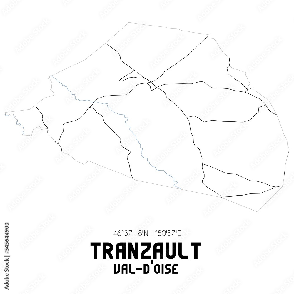 TRANZAULT Val-d'Oise. Minimalistic street map with black and white lines. TRANZAULT Val-d'Oise. Minimalistic street map with black and white lines.
