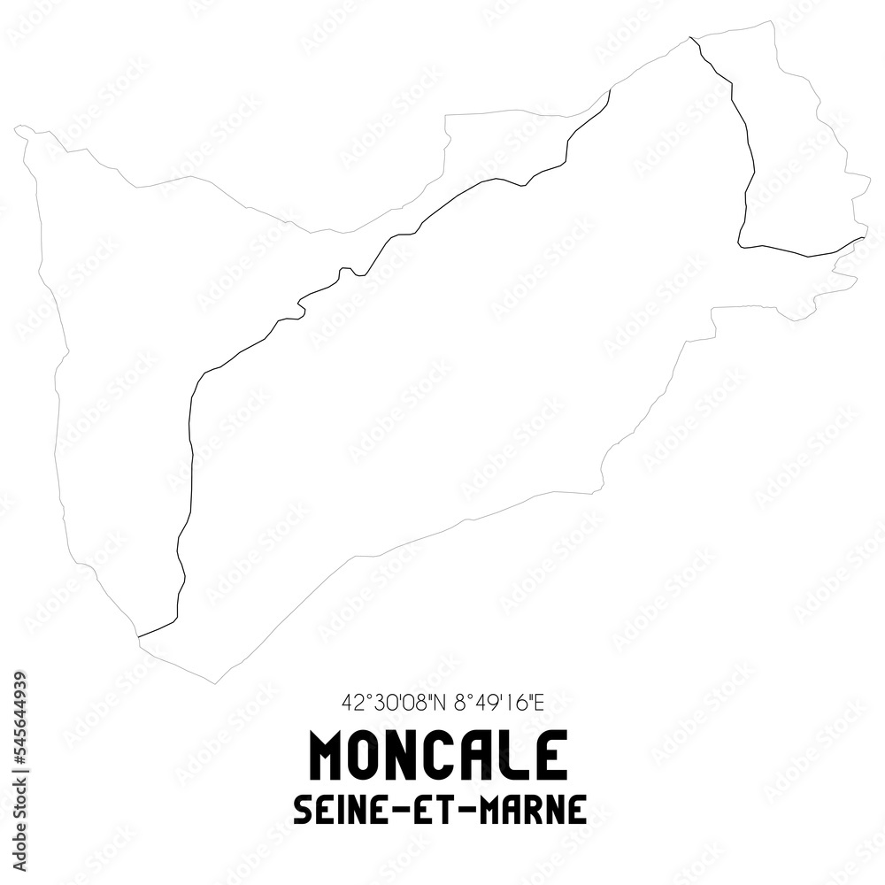 MONCALE Seine-et-Marne. Minimalistic street map with black and white lines.
