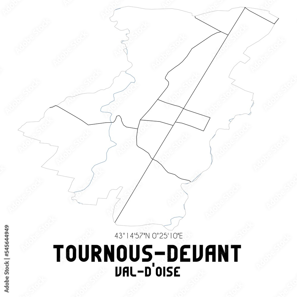 TOURNOUS-DEVANT Val-d'Oise. Minimalistic street map with black and white lines.
