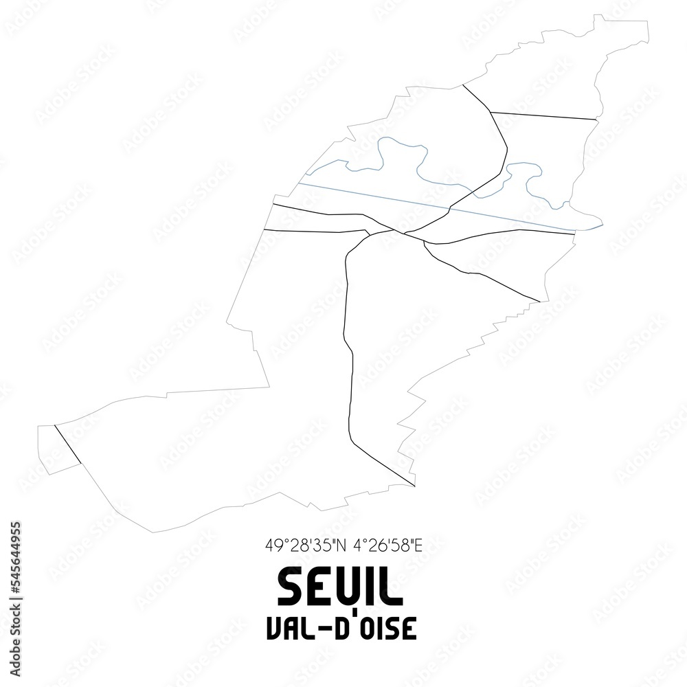 SEUIL Val-d'Oise. Minimalistic street map with black and white lines.