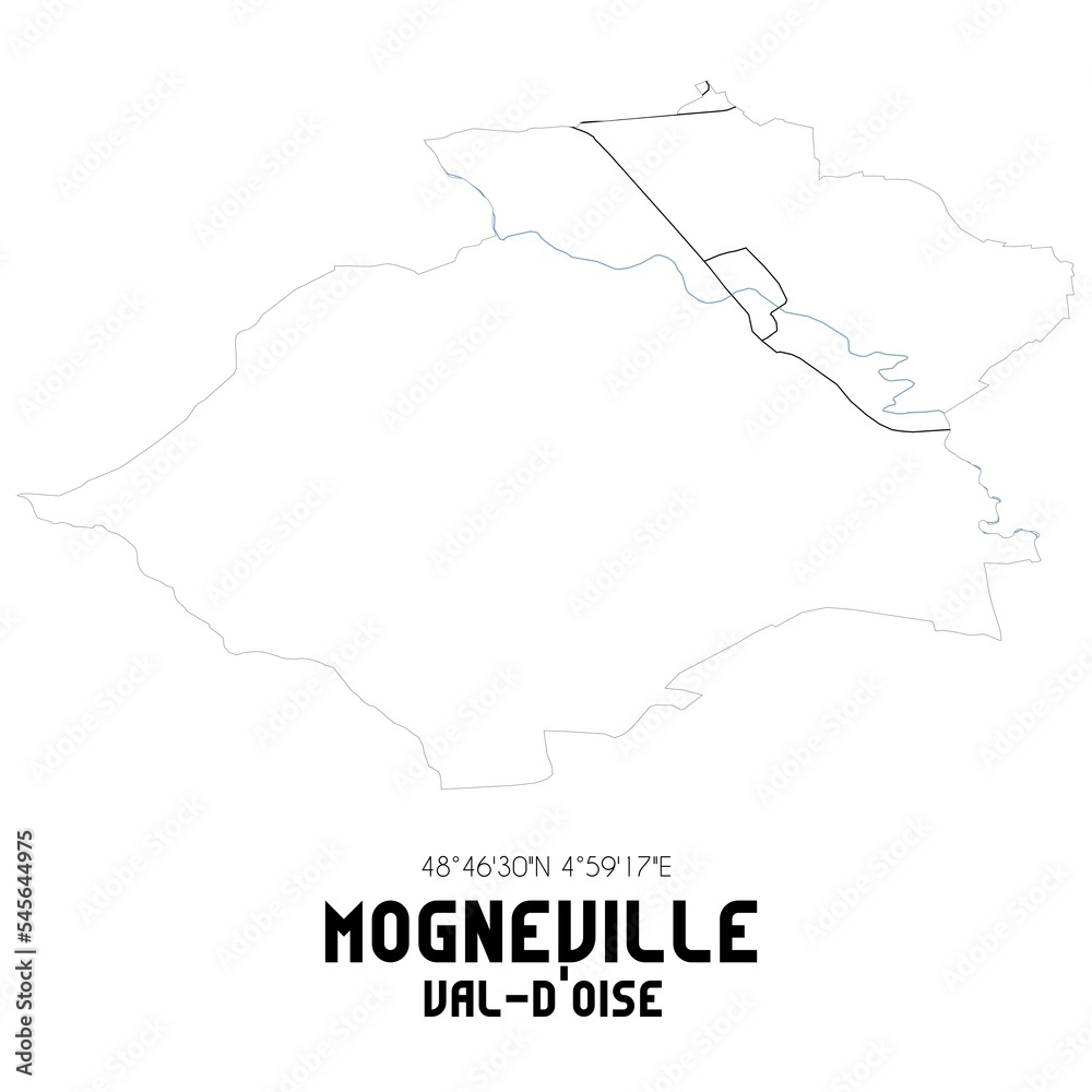 MOGNEVILLE Val-d'Oise. Minimalistic street map with black and white lines.