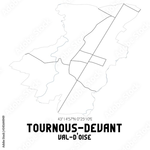 TOURNOUS-DEVANT Val-d Oise. Minimalistic street map with black and white lines.