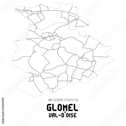GLOMEL Val-d'Oise. Minimalistic street map with black and white lines.