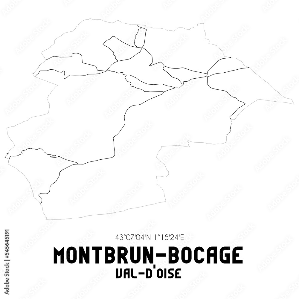 MONTBRUN-BOCAGE Val-d'Oise. Minimalistic street map with black and white lines.