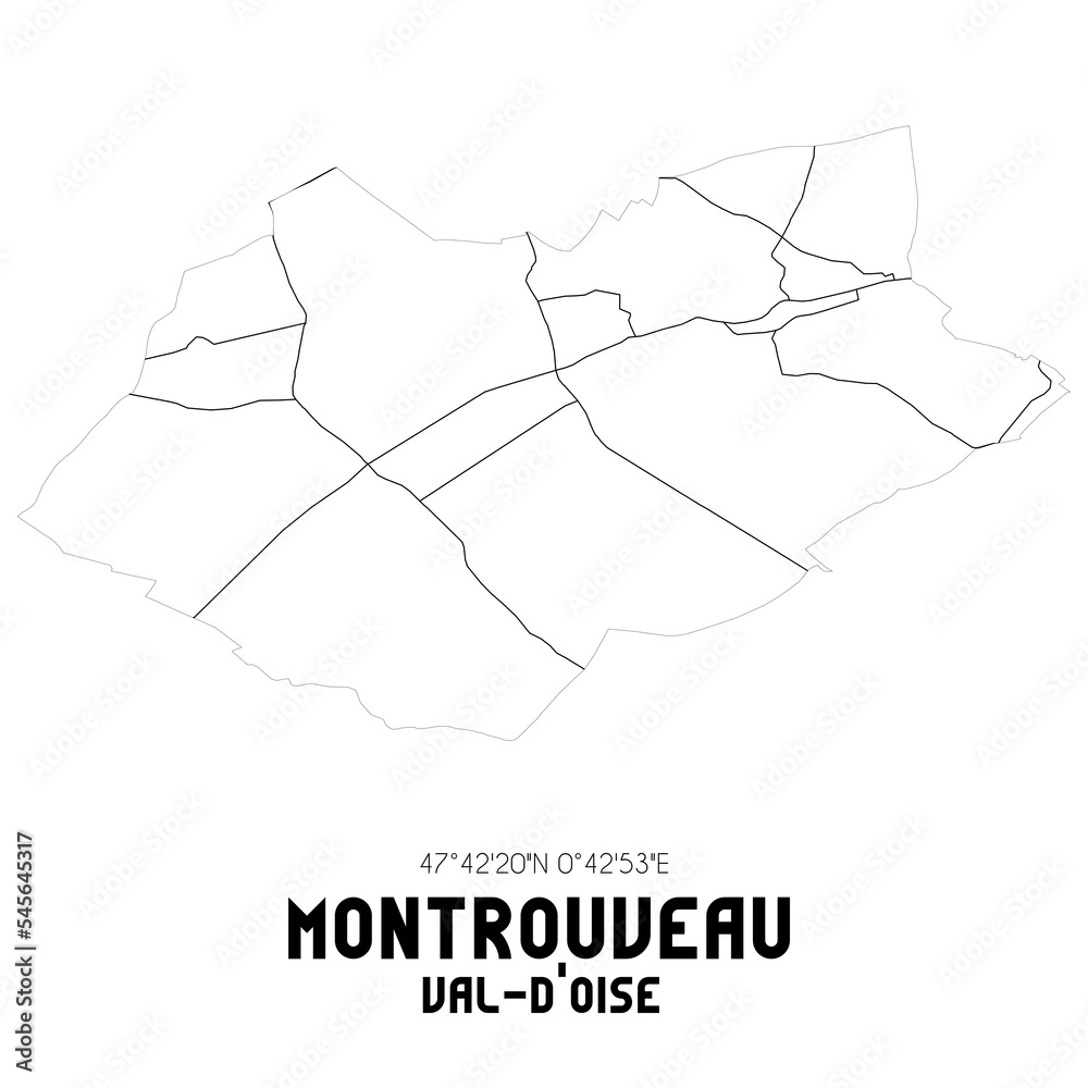 MONTROUVEAU Val-d'Oise. Minimalistic street map with black and white lines.