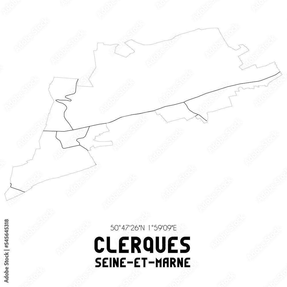 CLERQUES Seine-et-Marne. Minimalistic street map with black and white lines.