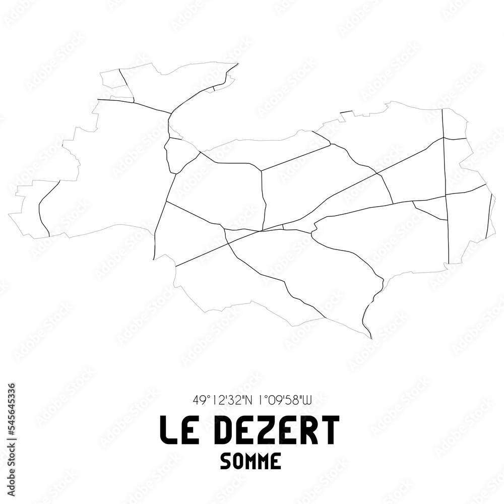 LE DEZERT Somme. Minimalistic street map with black and white lines.