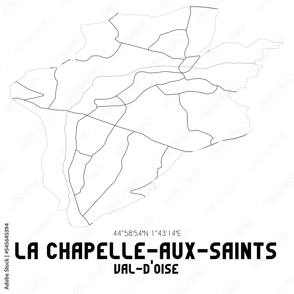LA CHAPELLE-AUX-SAINTS Val-d'Oise. Minimalistic street map with black and white lines.