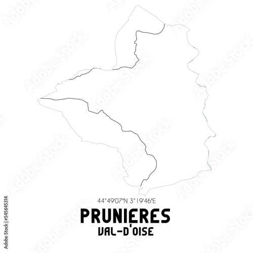 PRUNIERES Val-d'Oise. Minimalistic street map with black and white lines. photo