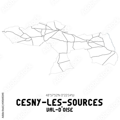 CESNY-LES-SOURCES Val-d Oise. Minimalistic street map with black and white lines.