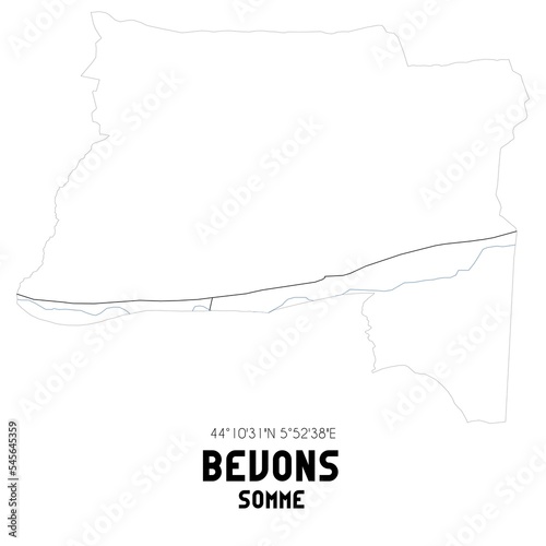 BEVONS Somme. Minimalistic street map with black and white lines.