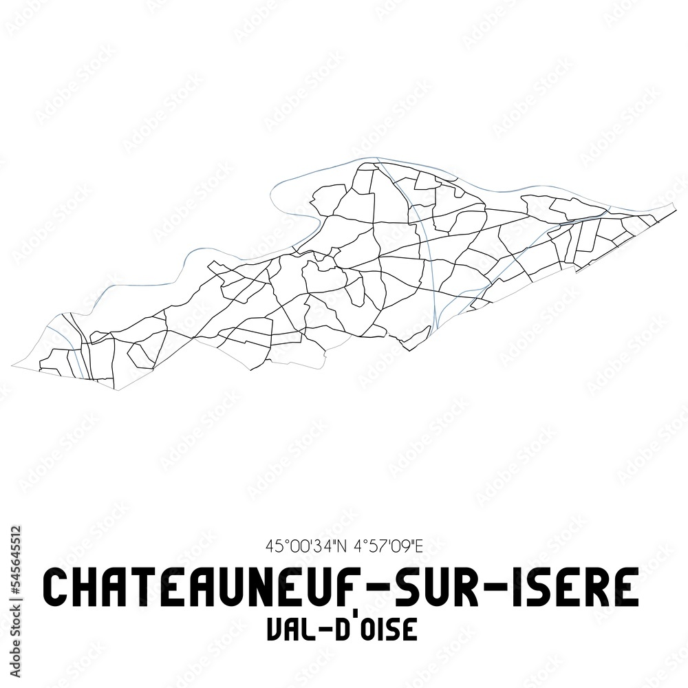 CHATEAUNEUF-SUR-ISERE Val-d'Oise. Minimalistic street map with black and white lines. CHATEAUNEUF-SUR-ISERE Val-d'Oise. Minimalistic street map with black and white lines.