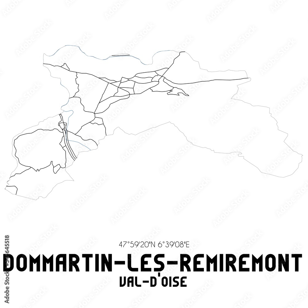 DOMMARTIN-LES-REMIREMONT Val-d'Oise. Minimalistic street map with black and white lines.