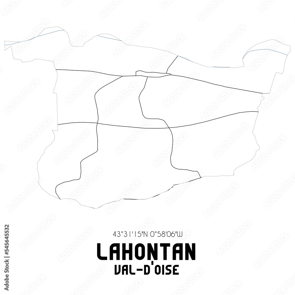 LAHONTAN Val-d'Oise. Minimalistic street map with black and white lines.