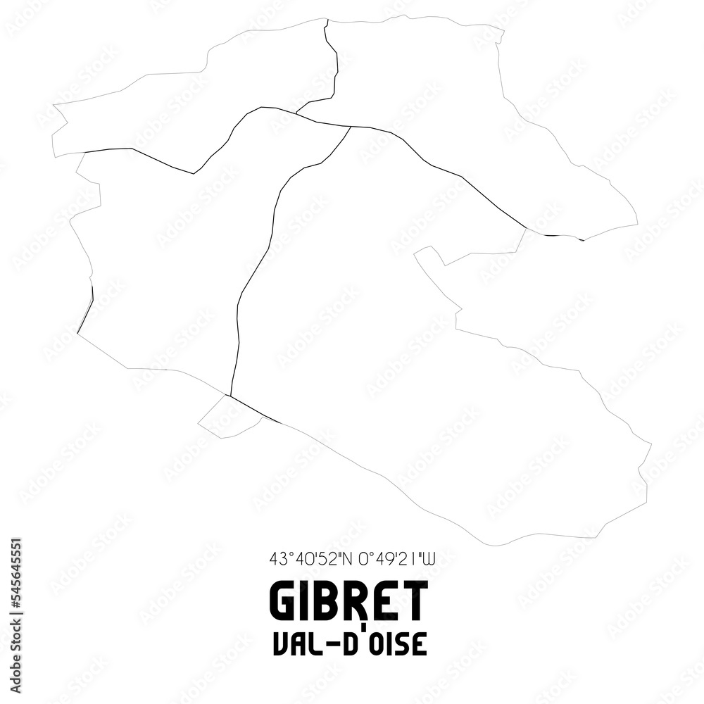GIBRET Val-d'Oise. Minimalistic street map with black and white lines.