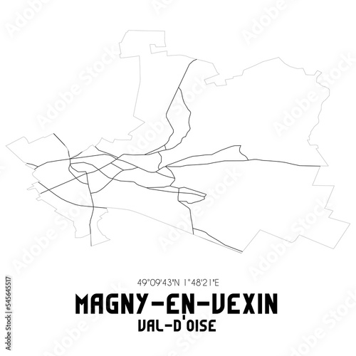 MAGNY-EN-VEXIN Val-d Oise. Minimalistic street map with black and white lines.