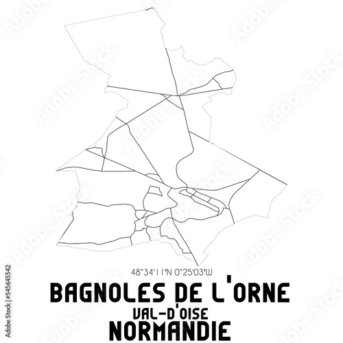BAGNOLES DE L'ORNE NORMANDIE Val-d'Oise. Minimalistic street map with black and white lines. photo