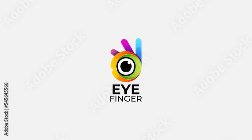 Gradient hand eye finger icon abstract logo design vector template 