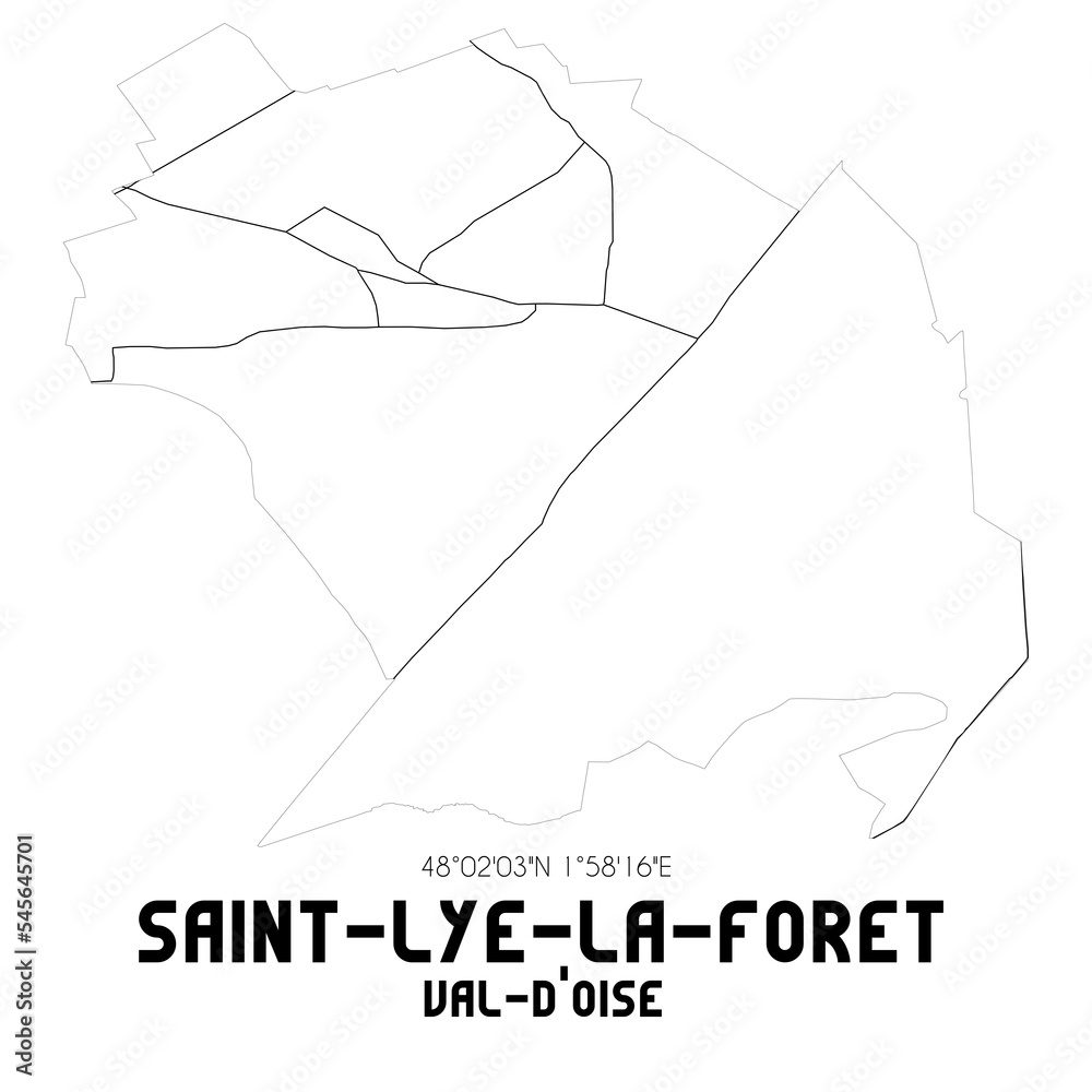 SAINT-LYE-LA-FORET Val-d'Oise. Minimalistic street map with black and white lines.