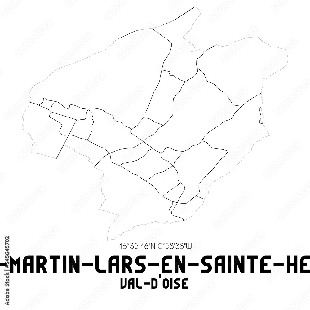 SAINT-MARTIN-LARS-EN-SAINTE-HERMINE Val-d'Oise. Minimalistic street map with black and white lines.