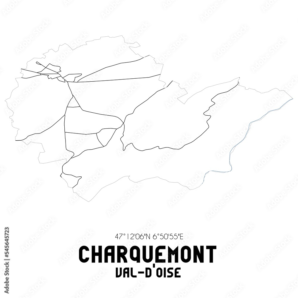CHARQUEMONT Val-d'Oise. Minimalistic street map with black and white lines. CHARQUEMONT Val-d'Oise. Minimalistic street map with black and white lines.