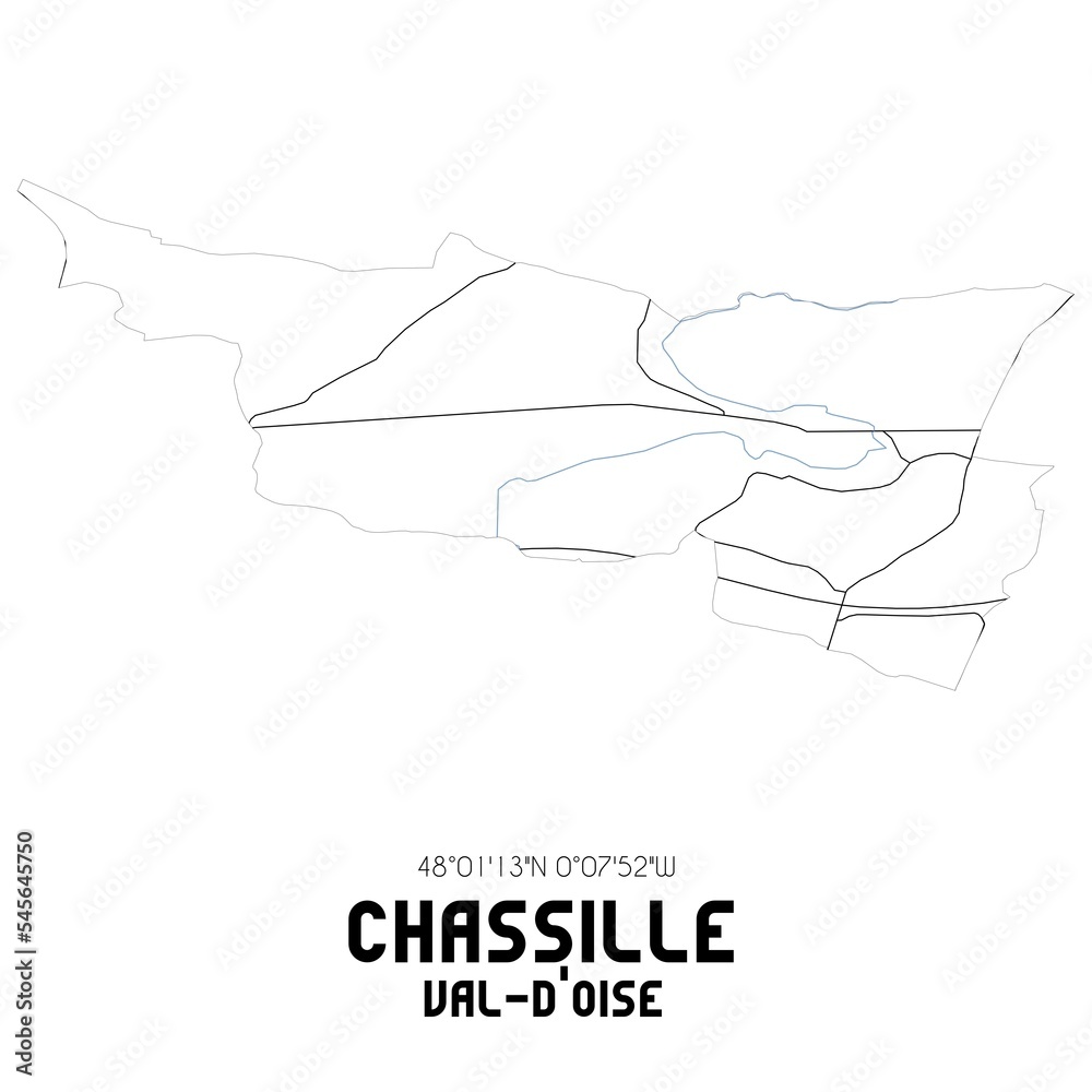 CHASSILLE Val-d'Oise. Minimalistic street map with black and white lines. CHASSILLE Val-d'Oise. Minimalistic street map with black and white lines.