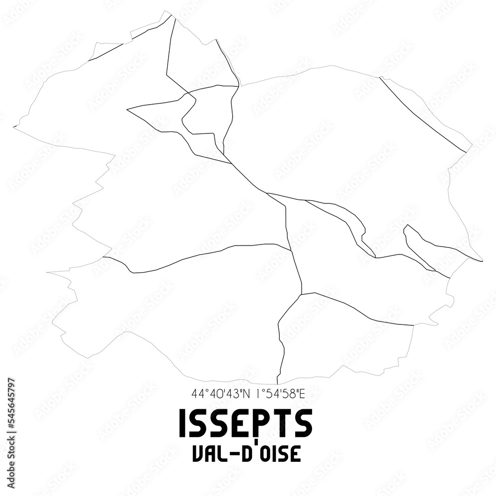 ISSEPTS Val-d'Oise. Minimalistic street map with black and white lines. ISSEPTS Val-d'Oise. Minimalistic street map with black and white lines.